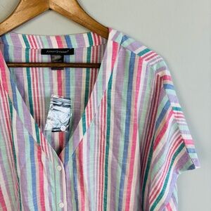 Ashley Stewart Striped Linen Knot Front Top NWT Size 18